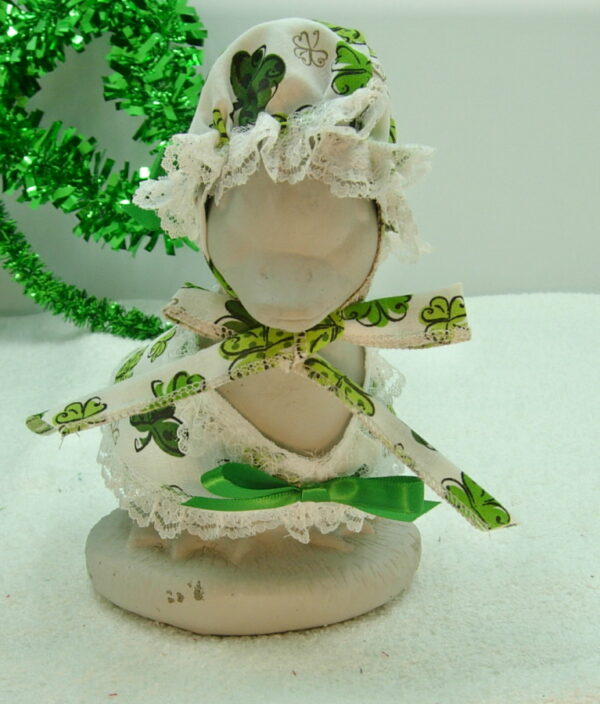 St. Patrick's Day white with shamrocks outfit for BABY 6" tall porch goose