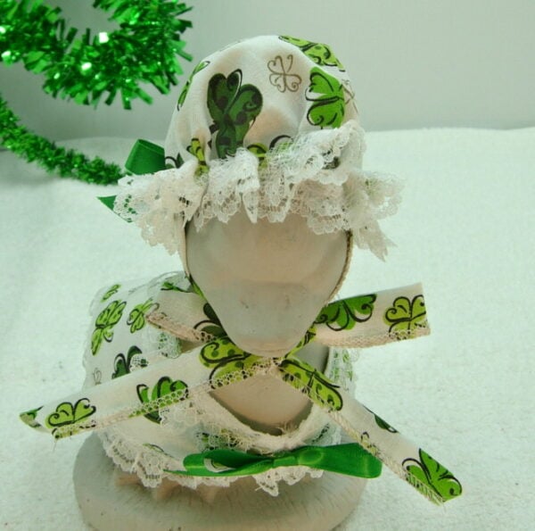 St. Patrick's Day white with shamrocks outfit for BABY 6" tall porch goose - Image 2