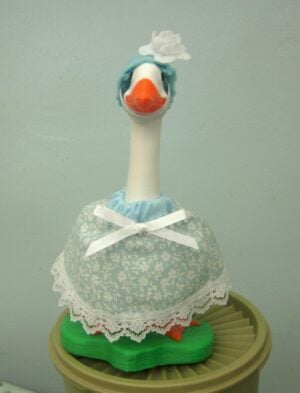 Summer white flowers on blue outfit for 7" tiny or mini desk goose