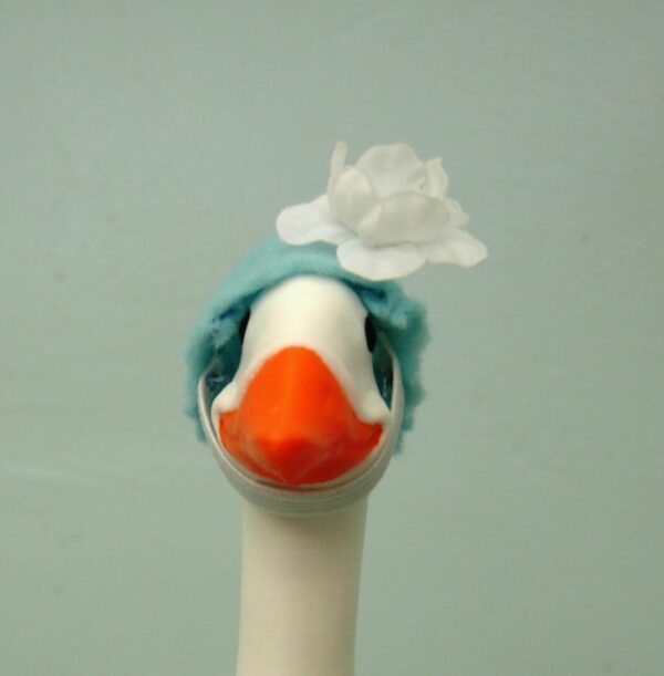Summer white flowers on blue outfit for 7" tiny or mini desk goose - Image 3