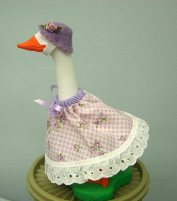 Summer purple flowers on lavender checked outfit for 7" desk or office geese - Image 4