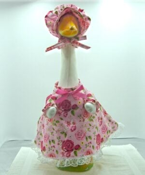 Summer roses on pink outfit for Large 23-27" tall deck or porch goose
